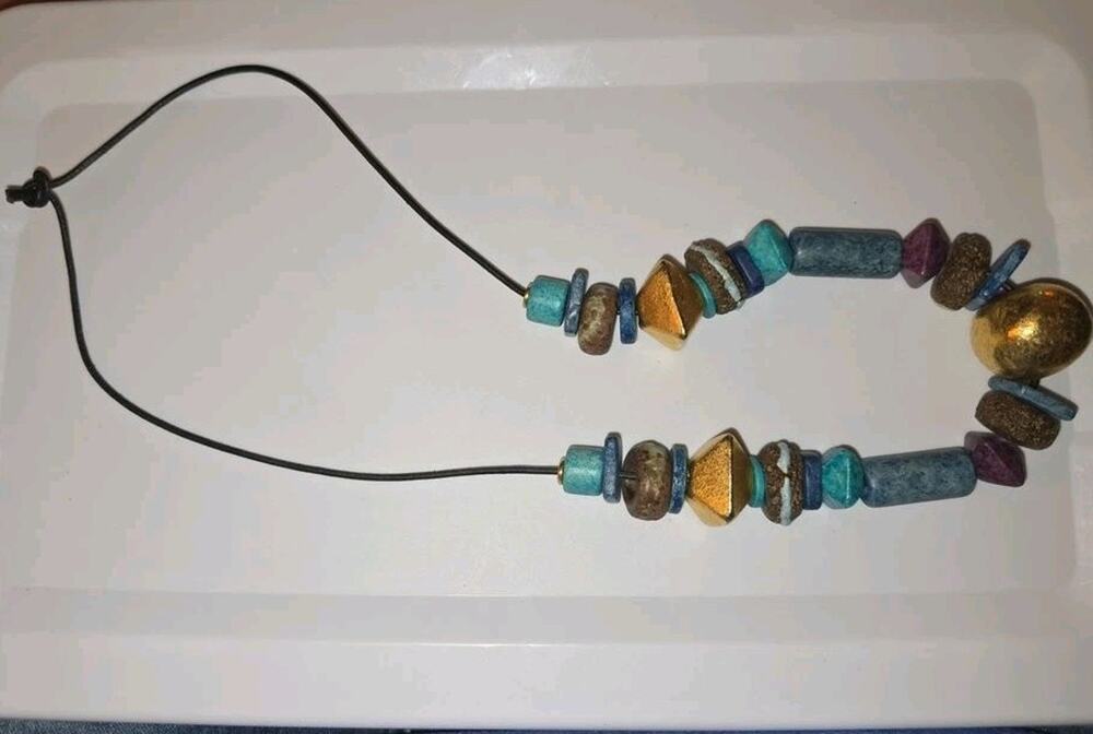 Vintage Artisan Beaded Necklace with Ceramic and Metallic Beads